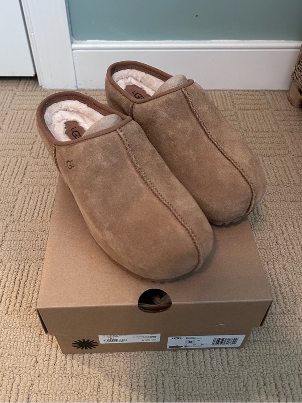 UGG Suede Slip-On Shearling Mules - Chestnut/Tan